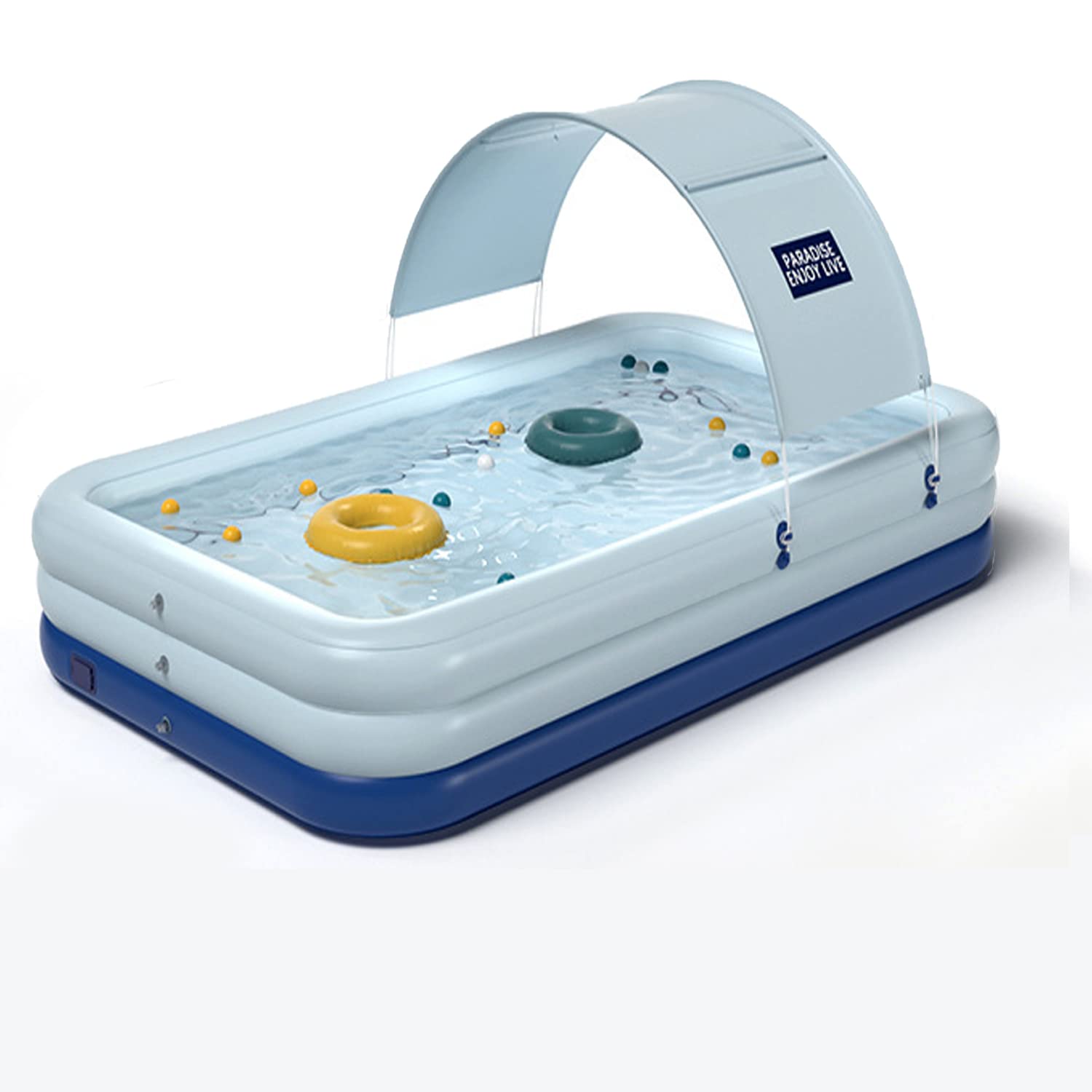 GGEROUAutomatic Inflatable Swimming Pool for Family,118" x 68" x 26" Blow up Swim Pool with Canopy,Kiddie Lounge Pools for Kids Adults, Ground Pool for Backyard, Garden, Lawn, Garage (Blue)