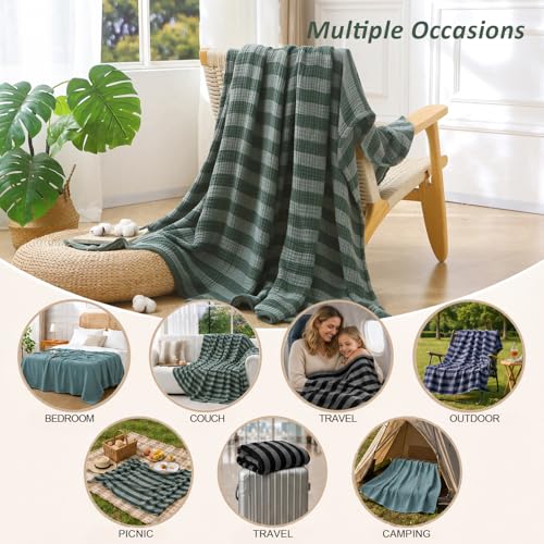 Image of EMME Cotton Muslin Blanket Couch 4-Layer Breathable Gauze Soft Lightweight Bed Blankets Adults Forest Green Throw XL (50 inch x 70 inch)
