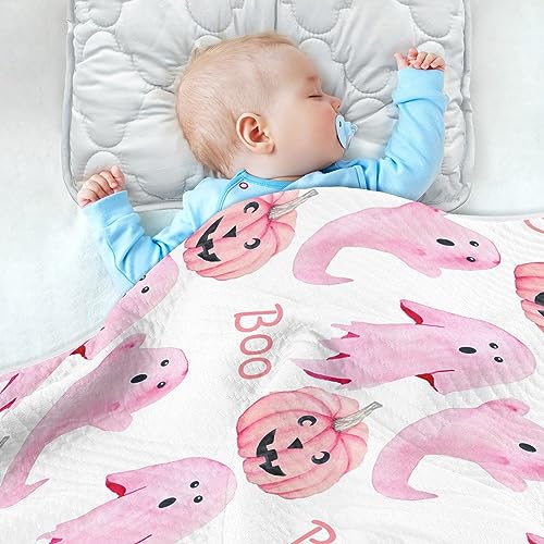 Image of Halloween Ghosts Pink Baby Blankets Soft Warm Crib Stroller Blanket for Toddler Newborn Girls Boys, 30x40in