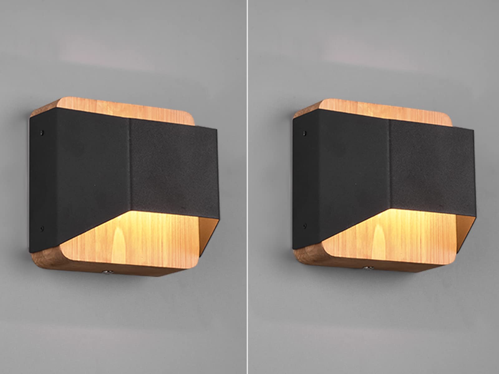 LED Wandleuchten 2er SET aus Holz & Metall Schwarz, Breite 12cm