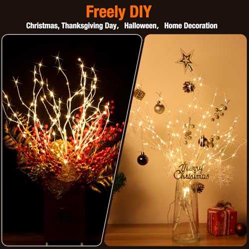 3er Set Lichterbaum 144 LEDs Lichterzweige 8 Modi DIY Baum Licht Zweigstelle Birke Warmweißes Zweiglicht mit Stecker Leuchtzweige für Christmas Weihnachtsdeko Erntedankfest Deko Wohnzimmer – Bild 5