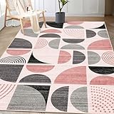 MUJOO Pink Rug Boho Washable,3x5 Area Rugs for Bedroom Entryway Living Room Bedside,Small Throw Floor Carpet Non Slip Soft Indoor Modern Abstract Pink and Grey