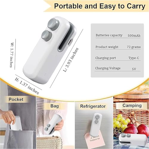 Image of Nibbler Portable Mini Sealing Machine, Handheld Packet Sealer for Food, Snacks, Chips, Fresh Storage, Plastic Bags Sealing Machine, Type C Charging Vacuum Sealers