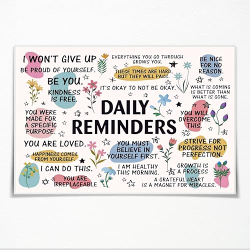 Artellix Daily Reminders Poster Inspirational Wall Art Trendy Motivational Positive Affirmations Posters Uplifting Mental Health Wall Decor for Home Office Classroom 8x12inch Unframed