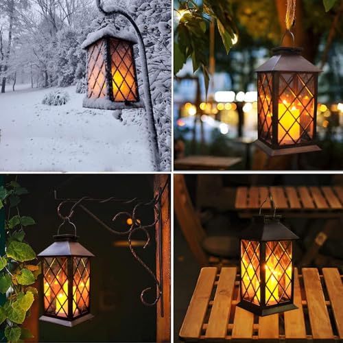 Image of Solar Outdoor Lantern, Garden Hanging Waterproof Lanterns, 3 LED Flickering Flameless Candle, PVC, for Garden Decor Gifts (2 Pack)