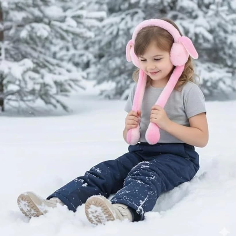 Cute Bunny Moving Ear Earmuffs for Kids | Soft Plush Winter Ear Warmers | Press-to-Move Rabbit Ears Headphones Style 2