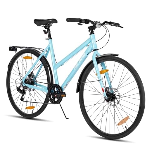 Hiland 700C Bicicleta de Carretera, Bicicleta Urbana de 7 velocidades y 28 Pulgadas, Bicicleta cómoda para Adultos con Frenos de Disco, Unisex, Azul