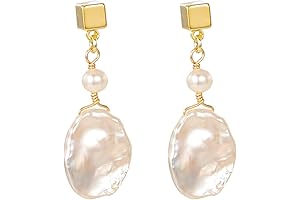 Baroque Freshwater Pearls Dangling Stud Earrings - Statement Gold Handmade Dangle Drop Jewelry Gift