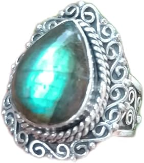 Labradorite Ring| Blue Flash Ring| Pear Stone Ring| 925 Sterling Silver Plated| Water-drop stone Ring| Artisan Design Ring| Trending Ring| Wide Band Ring| Boho Hippie Ring| Labradorite Jewelry| Mothers day Gifts