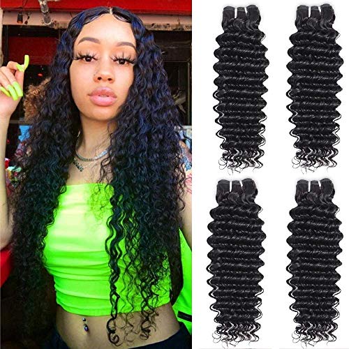 10A Brazilian Deep Wave 4 Bundles (20 22 24 26) Virgin Human Hair Bundles Wet and Wavy Curly Hair Bundles Weave Hair Human Bundles
