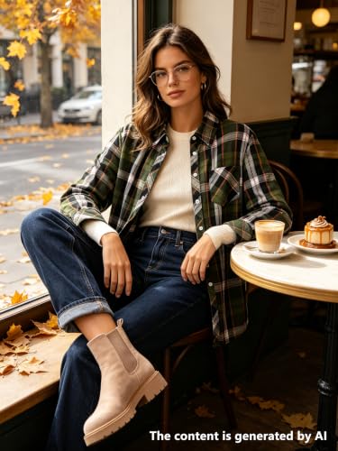 Image of SANGTREE Women and Girls Long Sleeve Flannel Casual Button Down Plaid Shirt