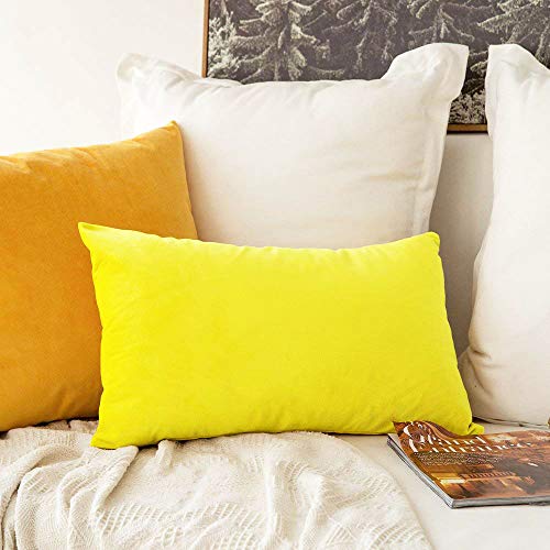 Image of Khooti Velvet 200 TC Cushion Cover Pack Of 1-12 inchX24 inch /30X61 Cm-Lemon Yellow-Soft Pillow Covers Cushion Case For Sofa Bedroom Living room Chair Car