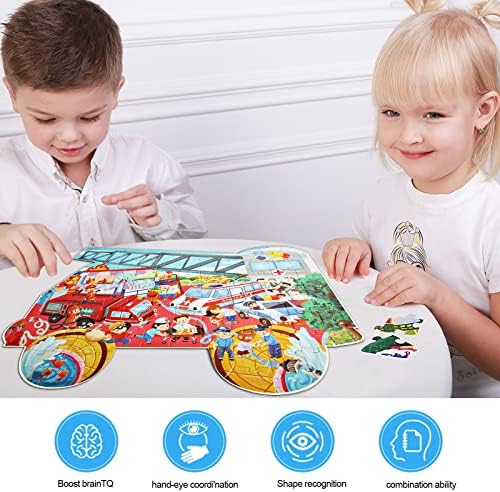 Jigsaw Puzzle for Kids, 100 Piece Firefighter Fire Truck Shaped for Kids Ages 4-8, 8-10, Fun Educational Puzzles Learning Toys for Boys Girls Birthday Gifts 2 51N87Z2Fr6L. AC