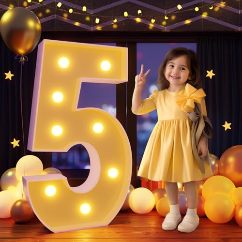 3FT Marquee Numbers, Light Up Numbers, Mosaic Numbers for Balloons, Number 5 Balloon Frame, Marquee Light Up Letters, 15th 25th 50th Birthday Decorations, 50th Anniversary Wedding Party Decoration