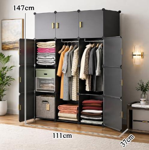 Image of 12 Door Plastic Wardrobe for Kids - Cupboard for Clothes Storage Rack, Almirah for Clothes, Baby Collapsible Wardrobe, Multi-Purpose Kids Storage Organizer for Books,Toy (Grey-HN3, 12-Door)