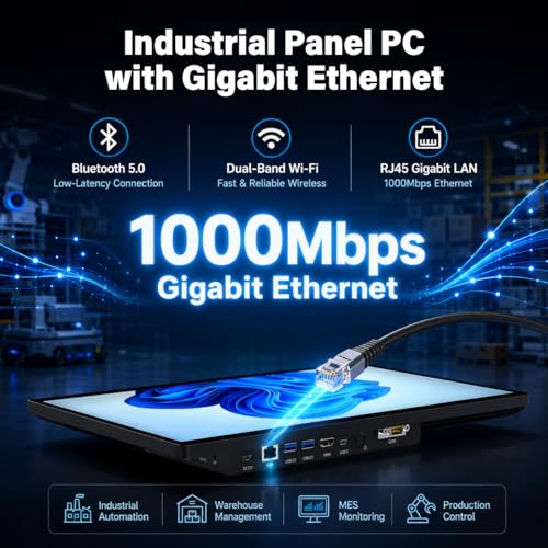 Image of 15.6 inch All in One Industrial Desktop Computer, Fanless N5095 Win 11 Pro Touchscreen Panel PC 8GB RAM, 128GB ROM Tablet PC Panel with Swivel Mount, FHD Display IPS 1920 * 1080