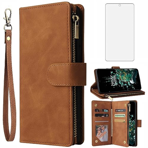 Étui portefeuille OnePlus 10T 5G avec verre trempé housse cuir marron