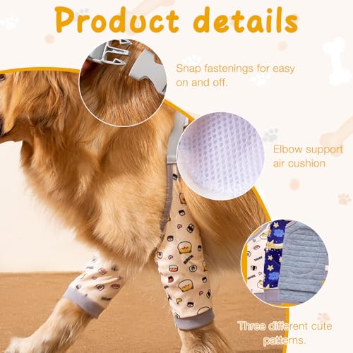 LYPPUL 3 Stück Ellenbogenbandage Hund, Recovery Sleeve Hund, Ellbogenschoner für Hunde, Hundebeinschutz, Mittelgroße und Große Hunde Chirurgie Erholung Recovery Sleeve für Vorderbeine (2XL)