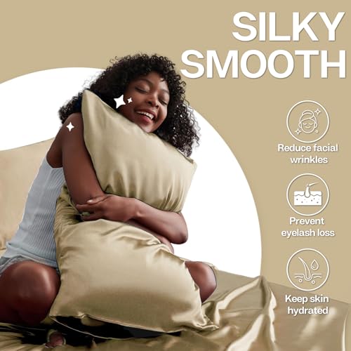 Image of MR&HM Satin Pillowcase for Hair and Skin, Silk Satin Pillowcase 2 Pack, Standard Size Pillow Cases Set of 2, Silky Pillow Cover with Envelope Closure (20x26, Golden Bronze)