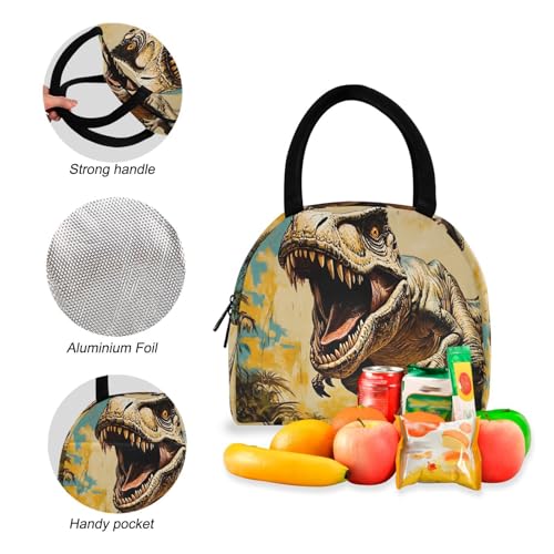Backpack Lunch Bag Set Roaring Dinosaur Print, Big Storage Travel Backpacks with Insulated Lunch Box for Office Hiking Picnic4
