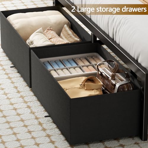 Image of Furnulem Queen Bed Frame with Headboard Storage, Platform Bed Frame Queen Size with Charging Station, 2 Drawers & LED, No Box Spring Needed, Noise Free, Easy Assembly, Rustic Grey (1200 lbs Capacity)
