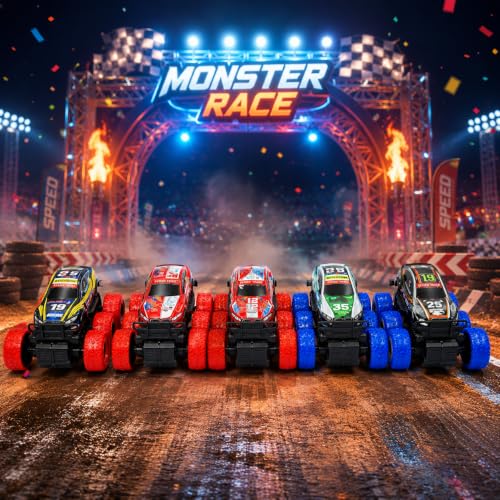 Image of 6 Wheel Monster Truck Toy for Kids, Friction Powered Push and Go Racing Car, Big Wheel Off-Road Vehicle, Heavy Duty Plastic Stunt Truck for Age 3+ Years (Pack of 1) (6 Wheels Monster Truck)