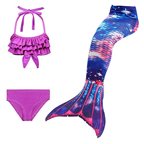 SmallPocket Traje De Baño Sirena De Las Muchachas Bikini Set Niña Azul 3PCS / Set Traje De Baño De Cola De Sirena Elástico Cómodo Y Duradero