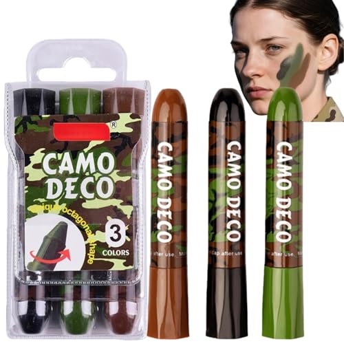 3 Color Camo Face Paint Stick Set,Camouflage Hunting Face Paint Stick,Waterproof & Sweat Resistant Camouflage Makeup for Hunting,Camo Face Paint Stick Set,Camo Paint,Waterproof Face Paint