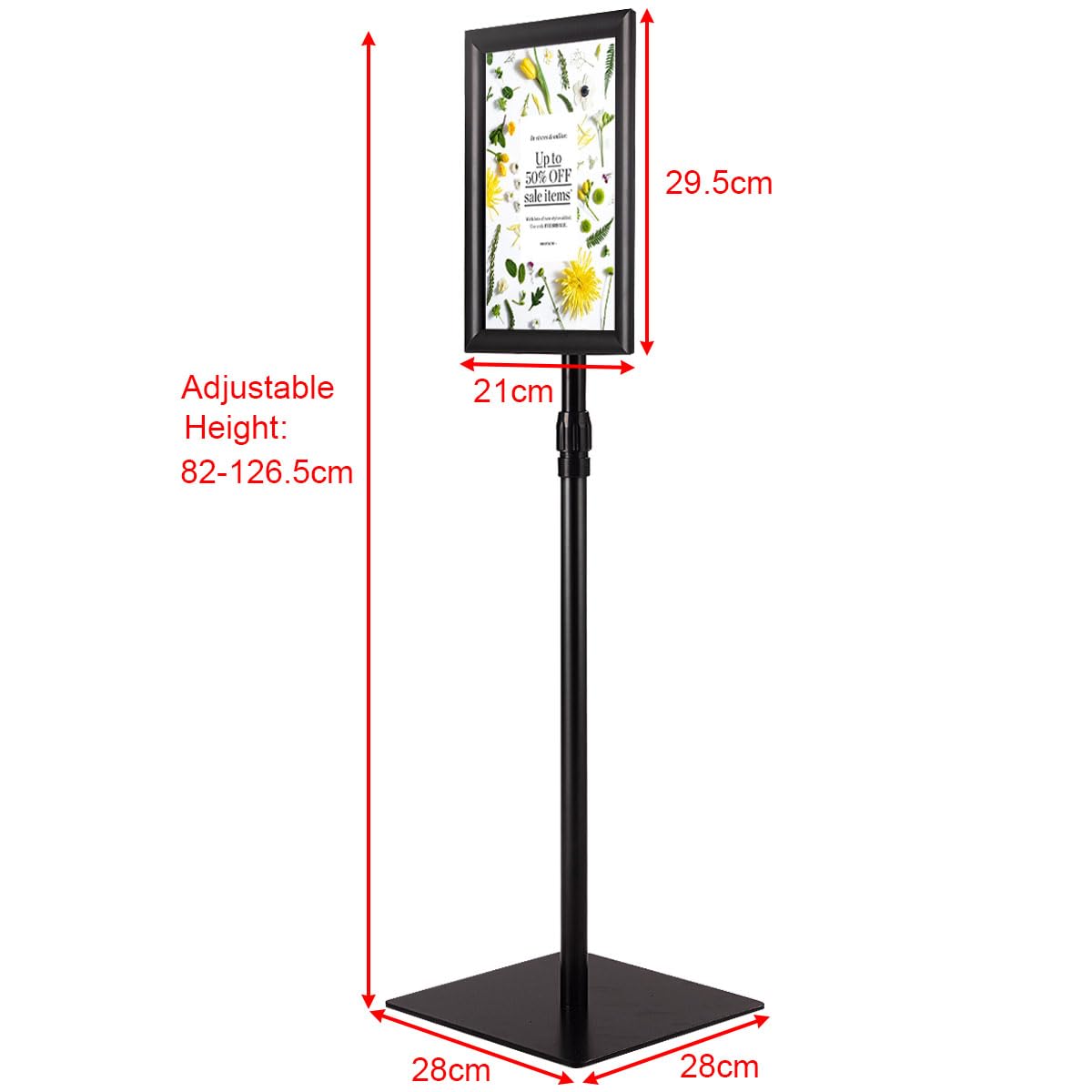 GOPLUS Soportes de Pedestal para Carteles A4, Soporte de Suelo Ajustable en Altura para Pósteres de 28 x 21 cm con Marco de Aluminio y Base de Metal, Vista Vertical Horizontal para Hogar (2,Negro)