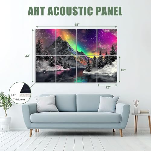 Paneles acústicos de arte, paquete de 8, colorido paisaje natural con montañas cubiertas de nieve y pinos, adhesivos para paredes, 48"x32" miniatura 2
