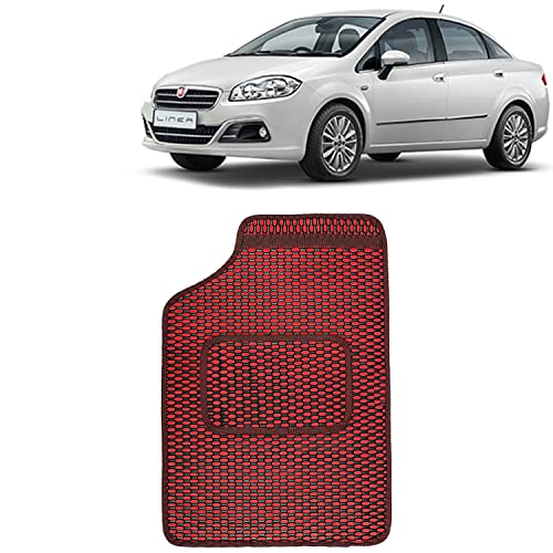 Image of Kingsway Dotted Design Car Floor Foot Mats Universal Fit for Fiat Linea, Model Year : 2007-2019, Water and Dustproof, Color Red, Set of 5 Pieces