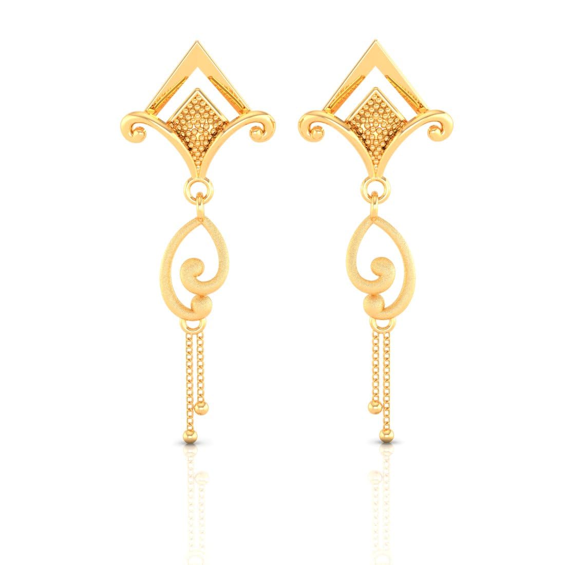 Womens 22KT (916) Yellow Gold Drop Earrings With Geometric Design - 1.1 Grams-image-4
