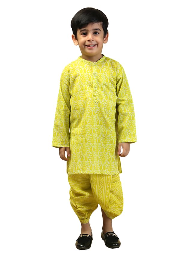 Image of The Mom Store Baby /Kids Boys Dhoti Kurta Set | Dhoti and Kurta | 100% Cotton | Comfortable | Ethnic | Festive Look | Block Prints | Colored Dhoti | Blue