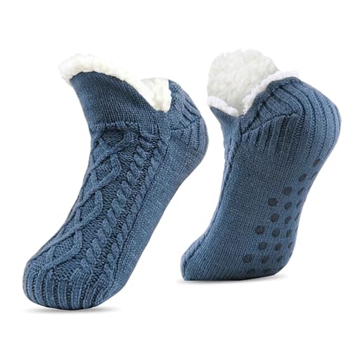 AWAVM Damen Hausschuhsocken, flauschig und warm, mit Fleece gefüttert, Anti-Rutsch-Socken, Hausschuhsocken für Damen, Herren, Mädchen, warme Socken, Bodensocken für Damen, weiche, dicke