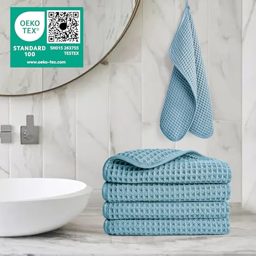 Image of POLYTE 430 GSM Microfiber Lint Free Washcloth Face Towel, 13 x 13 in, 4 Pack (Waffle Weave)