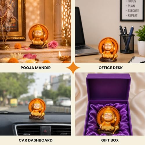 Image of VAMA Premium Bal Hanuman Murti in Ram Naam Jaap Posture | Divine Hanuman Idol for Home, Mandir & Meditation | Pure Devotion, Mental Focus & Inner Strength