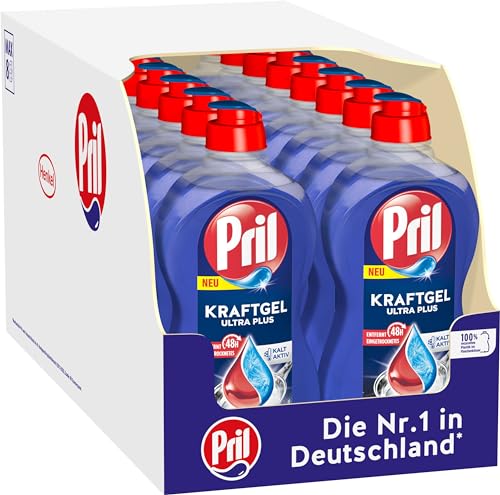 PRIL Kraft Gel Ultra Plus (16x 450 ml), Handgeschirrspülmittel mit höchster Fettlösekraft, für sauberes Geschirr auch in kaltem Wasser...
