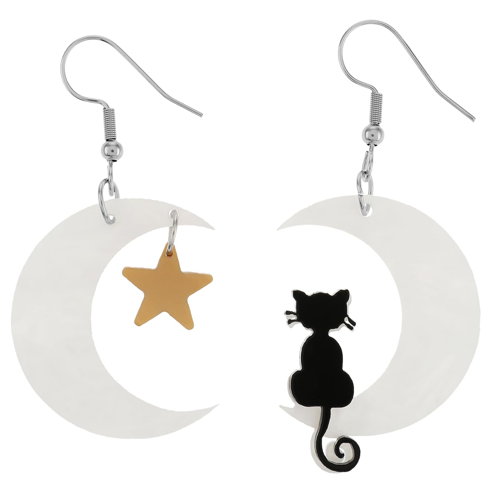 DIVINA VITAEMoon Star Cat Halloween Dangle Earrings Black Cat on the Moon Dangle Earrings Acrylic Star Asymmetric Earrings Cute Funny Animal Cat Earrings Accessories for Women Girls Halloween Jewelry