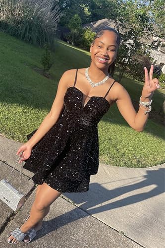 Short Homecoming Dresses for Teens - Tiered Modest Sequin Sparkly HOCO Dresses 20243