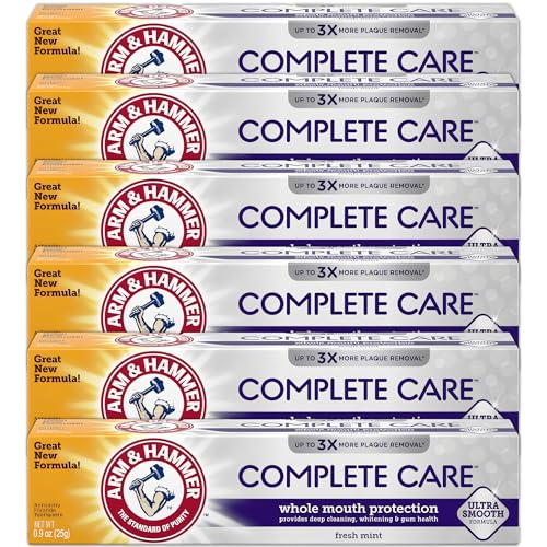 ARM & HAMMER Toothpaste Complete Care Whole Mouth Protection 6 Pack Fresh Mint Anticavity Fluoride Toothpaste with Baking Soda Whitening Enamel Strengthening Paste Travel Size 0.9 Oz