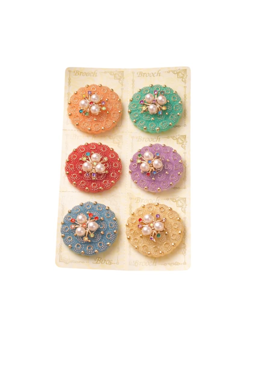 Multicolor Designer Saree Pins Set for Women – Round Beaded Brooch Safety Pins with Pearl & Stone Work for Saree, Dupatta & Hijab, Decorative Ethnic Wear Accessories (Pack of 6)-image-25