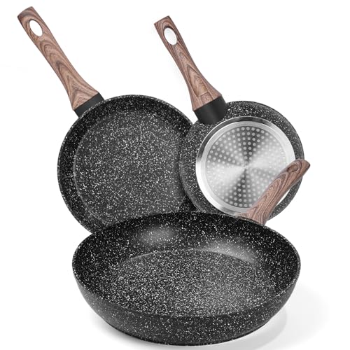 Opiniones y reviews de Cerafit de esta semana. 42 HEEDU Juego de 3 Sartenes con Revestimiento Antiadherente para Todo Tipo de Estufas, Set de 3 piezas (20 cm y 24 cm y 28 cm)