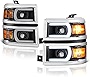 VIPMOTOZ LED Neon Tube Projector Headlight Assembly For 2014-2015 Chevy Silverado 1500 Matte Black Housing Driver and Passenger Side Pair Set