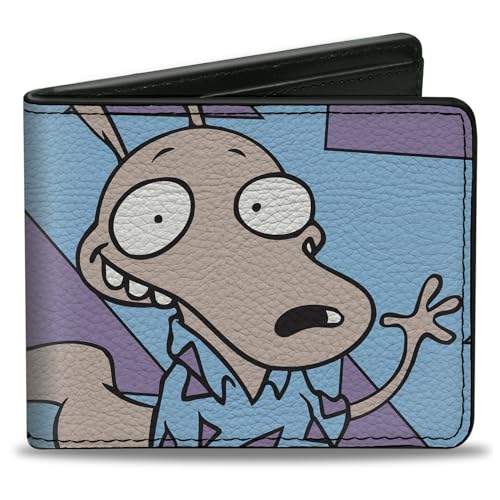 Buckle-Down Men's Wallet Bifold PU Modern Life Rocko Waving Pose and Triangle Blue Purple, 4.0