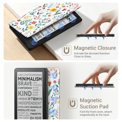 Image of CoBak Magnetic Case for XTEINK X4, Ultra-Lightweight Protective Cover for Xteink X4 E-Reader, Secure Magnetic Attachment(Flower Sea)