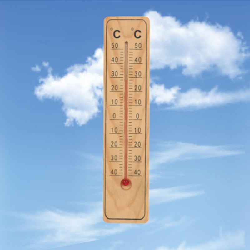 Indoor Outdoor Thermometer Wooden Board Wall Mounted Temperature Gauge