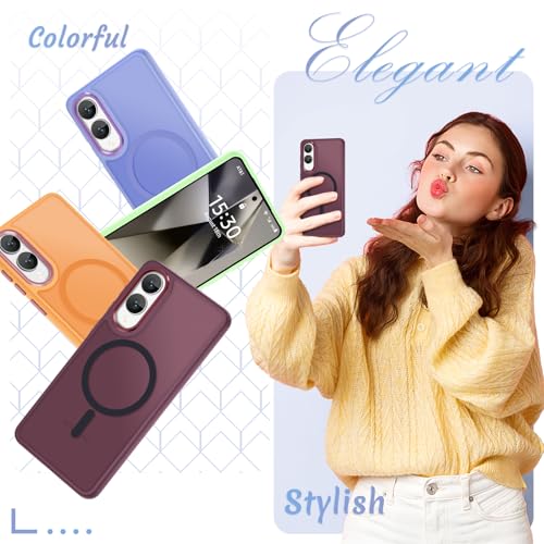 Image of YENAPOON for Samsung Galaxy S25 Edge Case, Matte Magnetic Case, Wine Red | Fit for Magsafe, Screen Protector Included, Translucent Frosted Slim Shockproof Protective Phone Cover