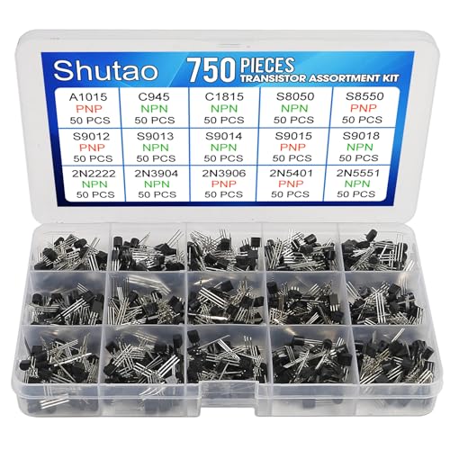 750 Pcs Transistor Kit A1015 C945 C1815 S8050 S8550 S9012 S9013 S9014 S9015 S9018 2N2222 2N3904 2N3906 2N5401 2N5551 15 Values PNP NPN Power Transistors Assortment Kit
