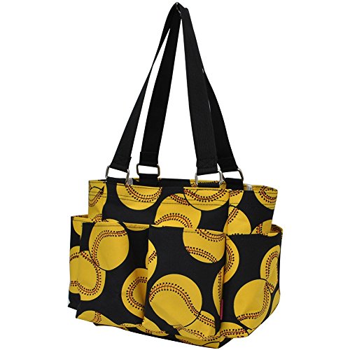 Softball Print NGIL Small Zippered Caddy Organizer Tote Bag