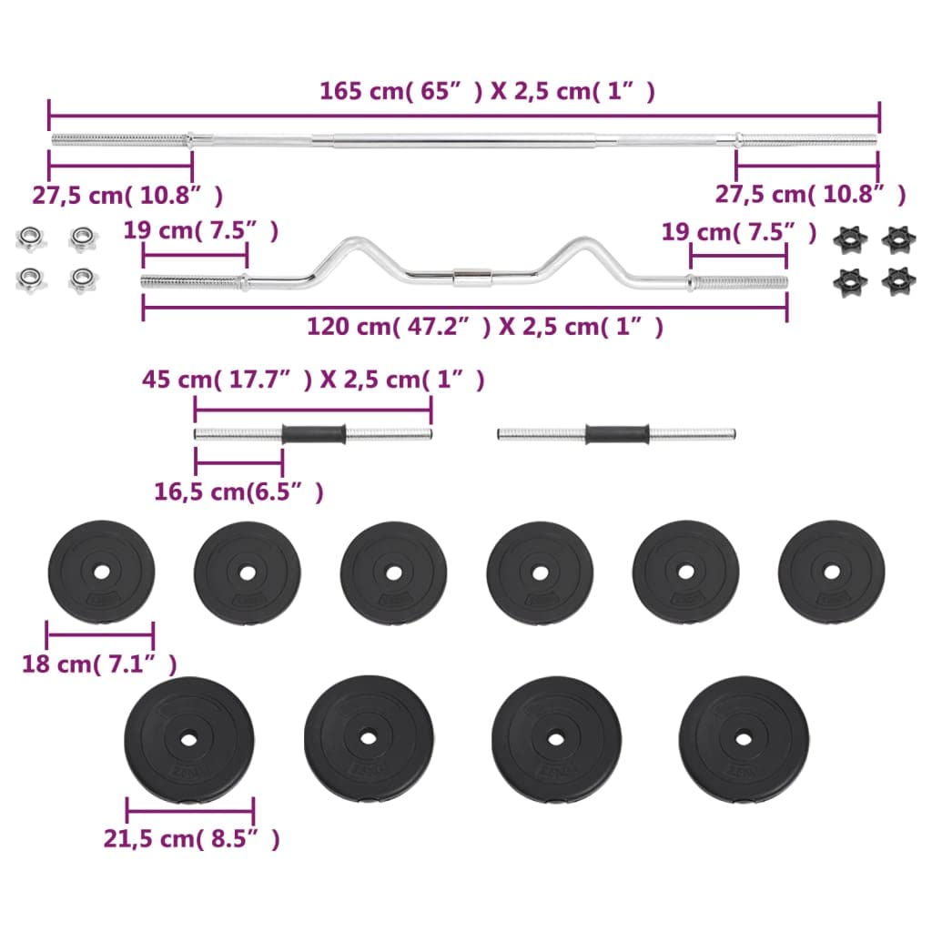 vidaXL Langhantel Kurzhantel Set Hantelset Hantelstange Langhantelstange Dumbbell Hantelscheiben Hantel Krafttraining Gewichtsscheibe 30kg